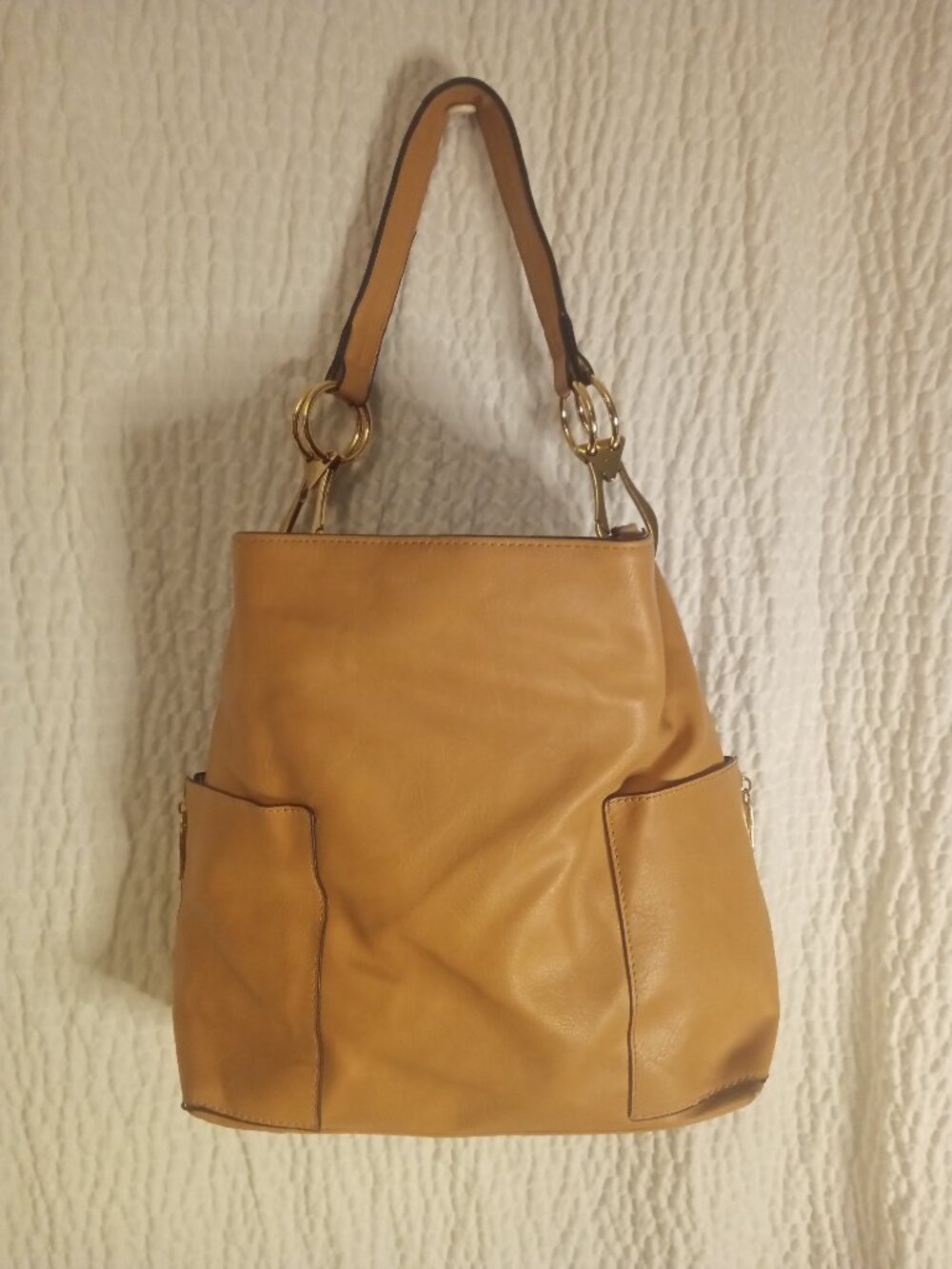 JustFab Women's Tan w/ Gold Hardware Hobo Shoulder Purse Bag